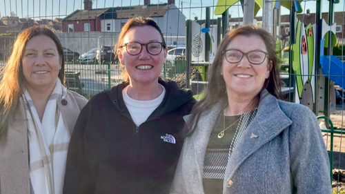 Cllr. Rachel Speak, Cllr. Adele Hayes and Sharon Rutter outside the playground 